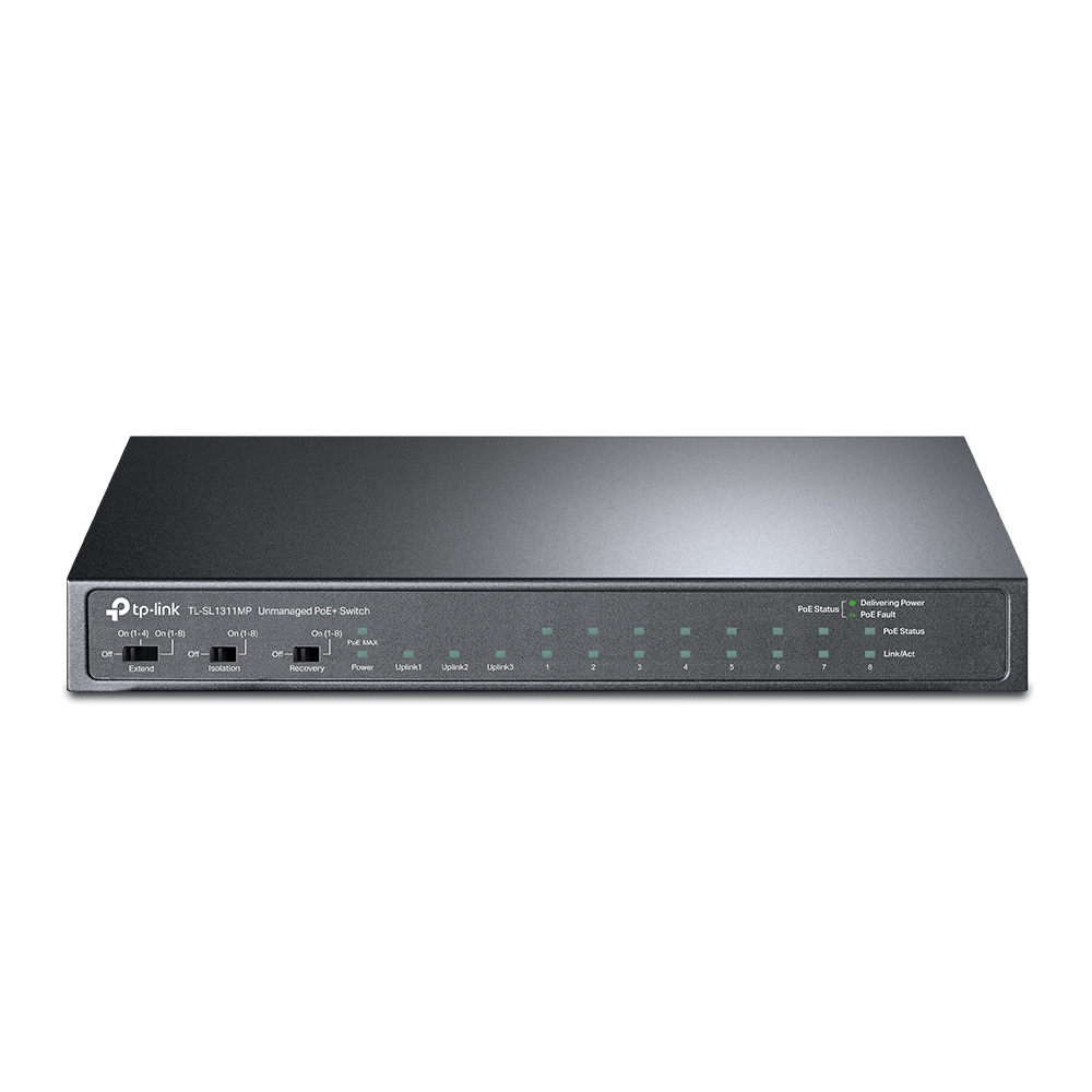(E)TP-Link TL-SL1311MP 8-Port 10/100Mbps + 3-Port Gigabit Desktop Switch with 8-Port PoE+, Extend Mode for 250m PoE Transmitting, Isolation Mode, PoE