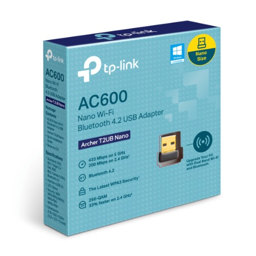 TP-Link AC600 Nano Wi-Fi Bluetooth 4.2 USB Adapter, Dual Band, Wireless, Bluetooth 4.2, Miniature Design, Easy Setup, WPA3 Security, Supports Windows