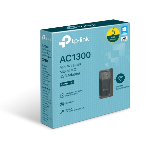 (E)TP-Link Archer T3U AC1300 Mini Wireless MU-MIMO USB Adapter，Mini Size, 867Mbps at 5GHz + 400Mbps at 2.4GHz, USB 3.0