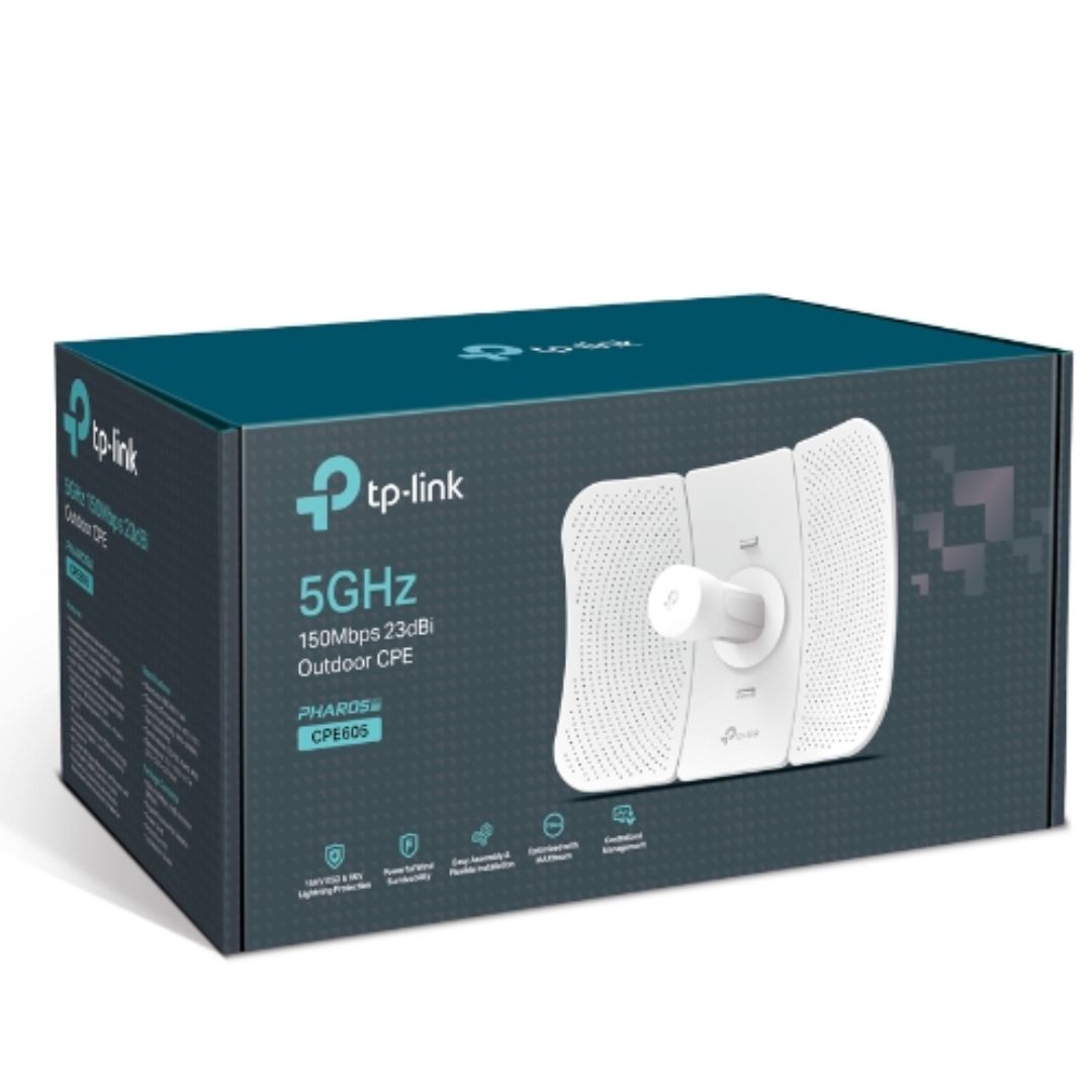 (E)TP-Link CPE605 5GHz 150Mbps 23dBi Outdoor CPE High-gain Directional Cassegrain Antenna, Qualcomm, 23dBm, 2T2R, 23dBi Directional Antenna, 30+ km,