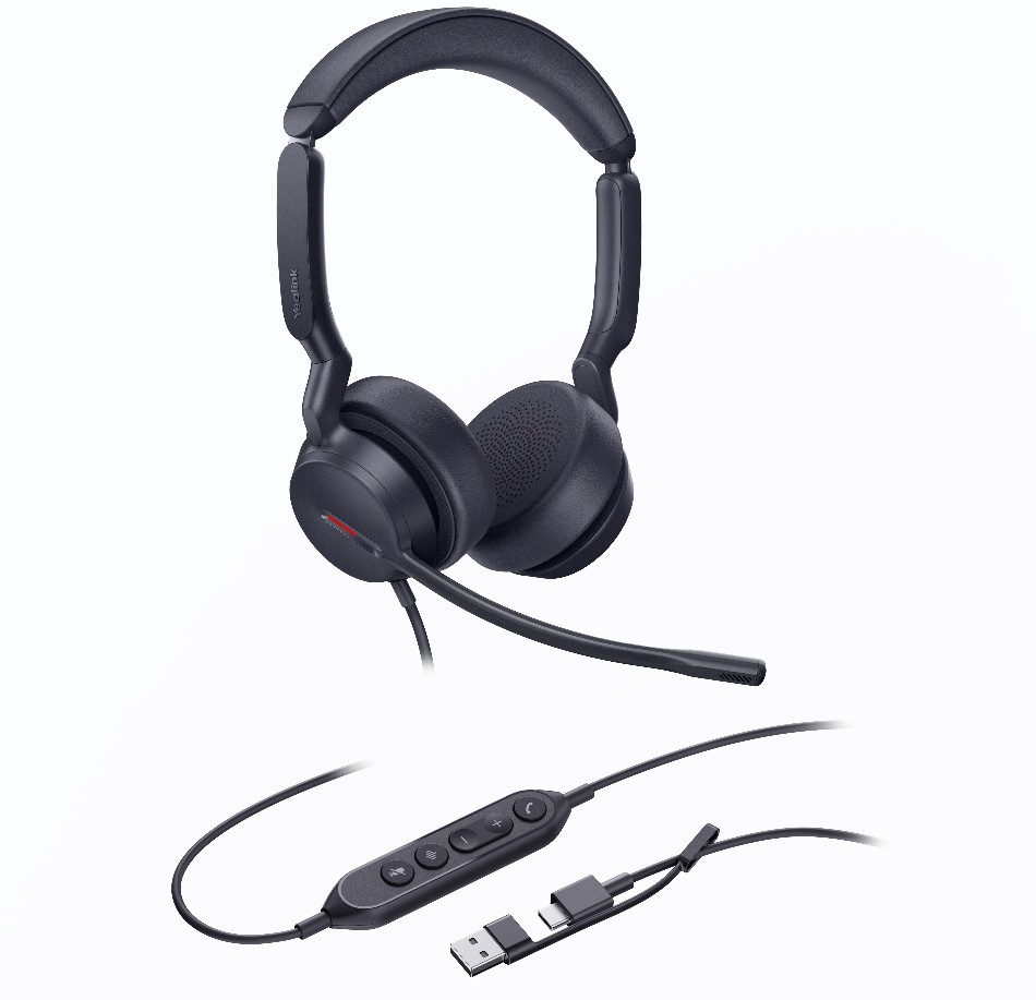 Yealink UH44 Dual UC USB-C/A Unified  Communications USB Wired Headset Dual Noise-Canceling Microphones 35mmSpeaker Busylight Leather Ear Cushions
