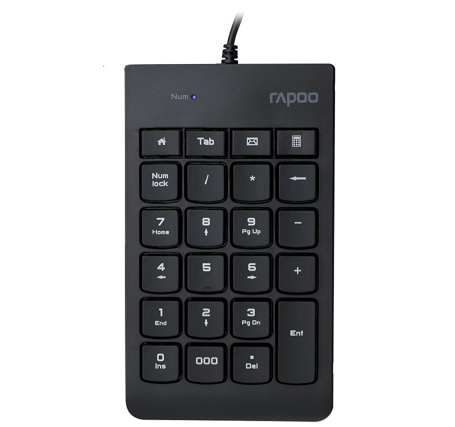 RAPOO K10 Wired Numeric NumberPad Keyboard -  Spill Resistant Design, Laser Carved Keycap, Spill-Resistant Design, USB-A