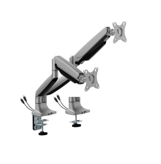 Brateck LDT82-C024UC Dual Screen Heavy-Duty Gas Spring Monitory Arm with USB Ports For most 17'~35' Monitors, Matte Silver (LS)
