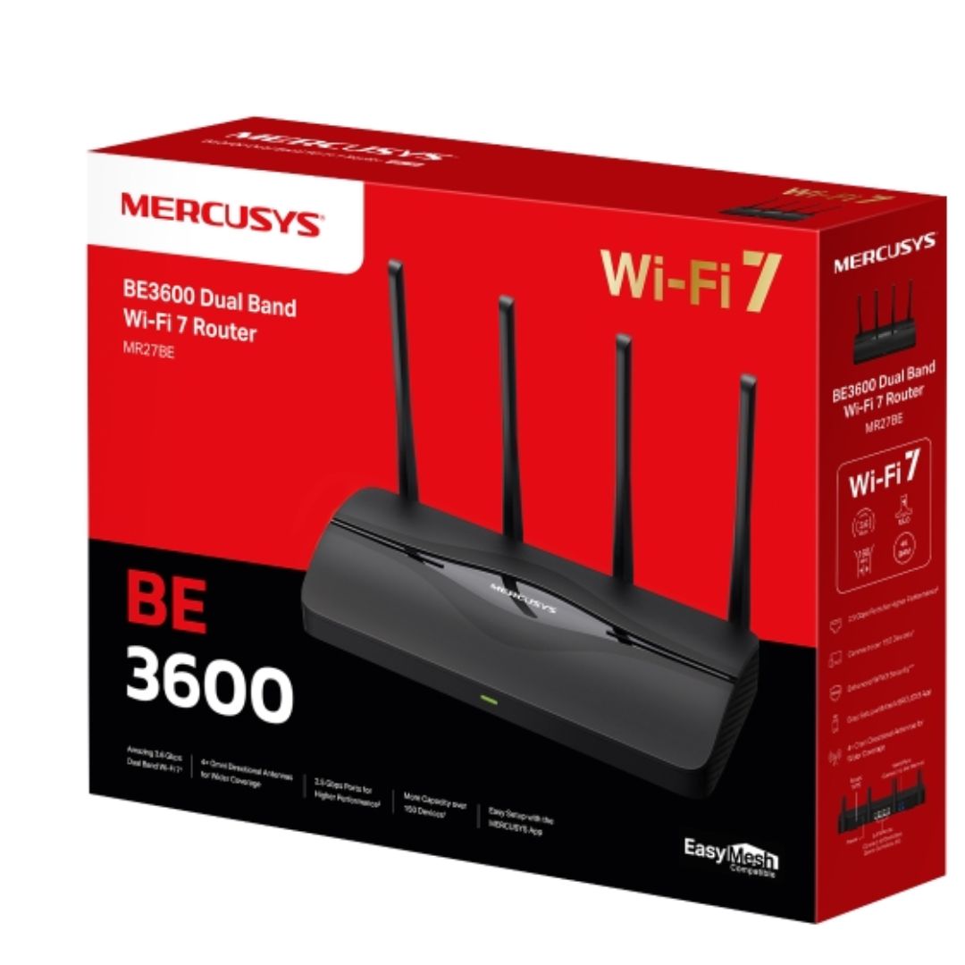 Mercusys MR27BE BE3600 Dual Band Wi-Fi 7 Router (WIFI7) 688 Mbps at 2.4GHz, 2880 Mbps at 5GHz