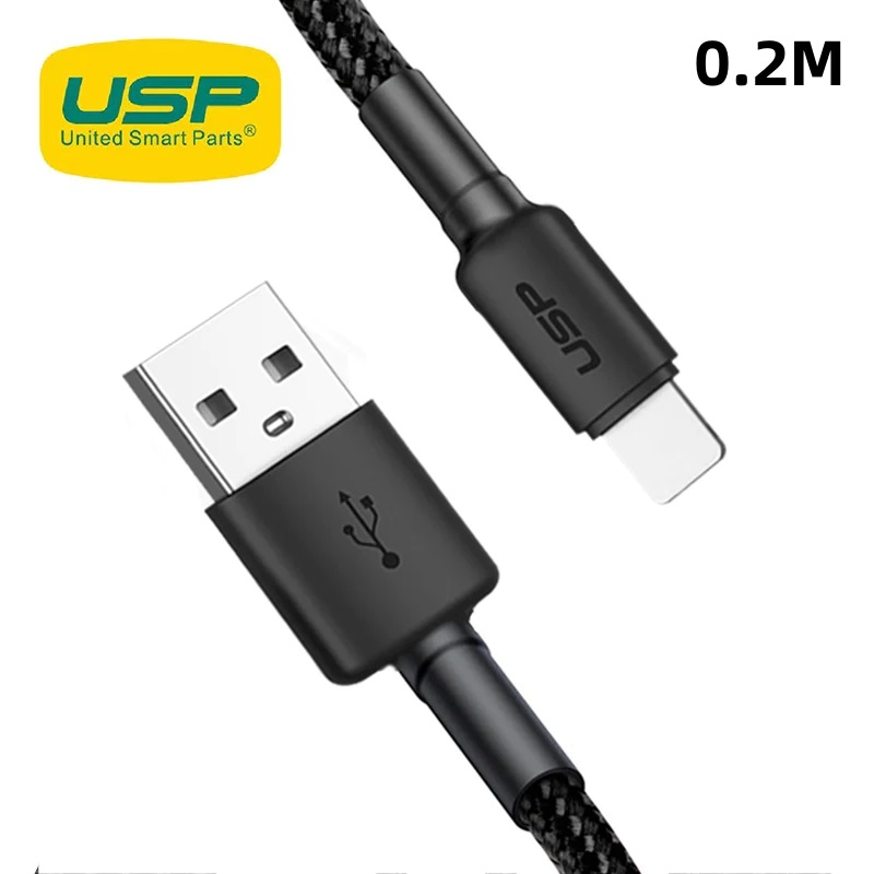 USP BoostUp Lightning to USB-A Cable (20CM) Black - Quick Charge & Connect, 2.4A Rapid Charge,Nylon Weaving,Apple iPhone/iPad/MacBook,5 Years Warranty