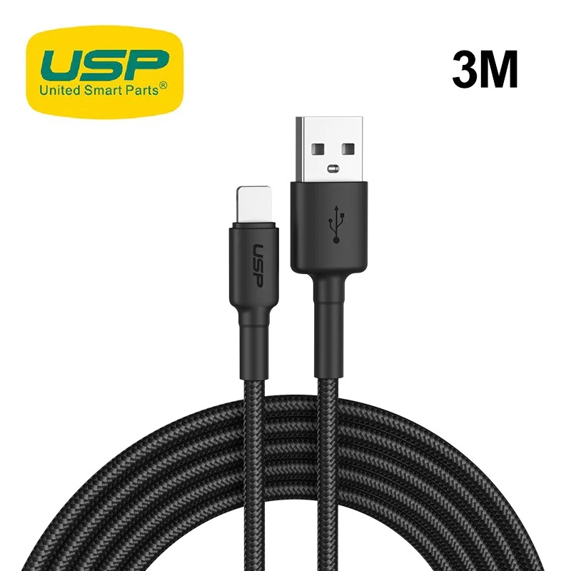 USP BoostUp Lightning to USB-A Cable (3M) Black - Quick Charge & Connect, 2.4A Rapid Charge,Nylon Weaving,Apple iPhone/iPad/MacBook, 5 Years Warranty