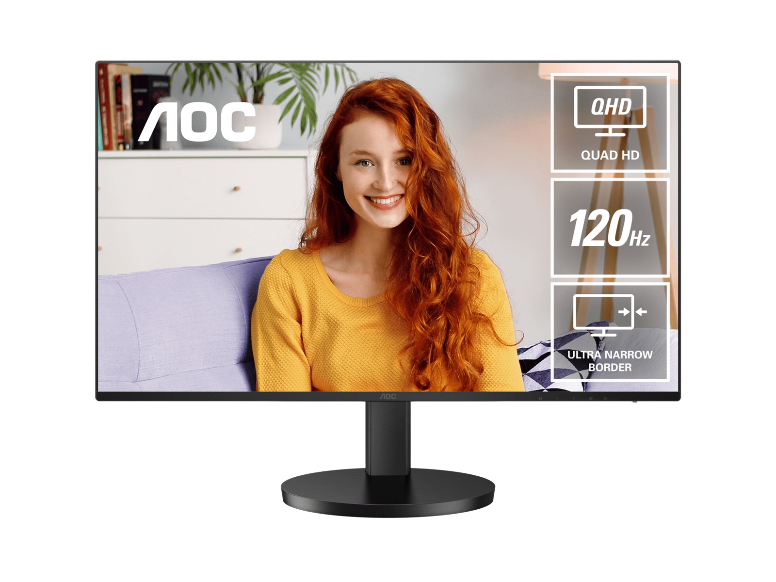 AOC 27' IPS Q27B3CF3: 2560×1440 @ 120Hz, 1ms MPRT, 350 nits, sRGB 116%, USB-C (65W), HDMI 2.0, USB hub, speakers, height-adjustable, VESA 100mm