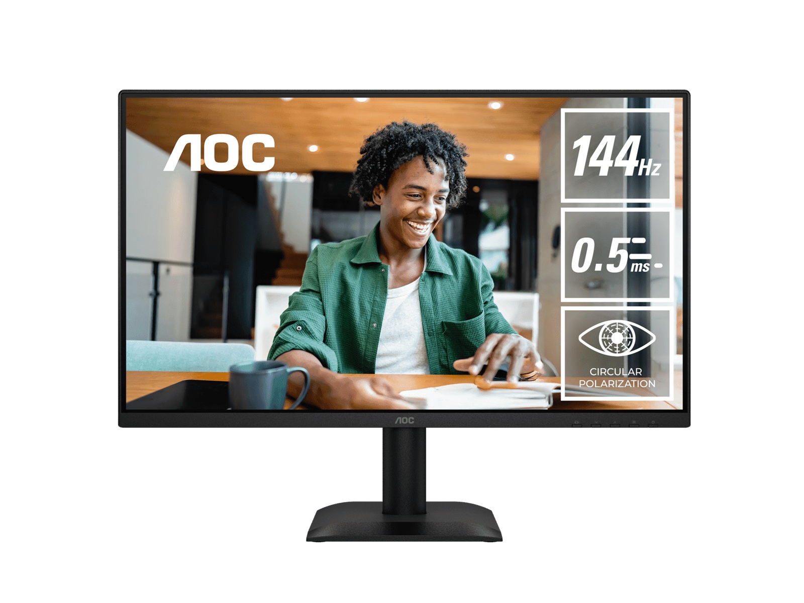 AOC 23.8' IPS, 1920×1080@144Hz, 4ms GtG, 300 cd/m², 1500:1, 178° VA, sRGB 112%, HDMI/DP, tilt -5°~23°, 16.7M colors, 16W (LS)