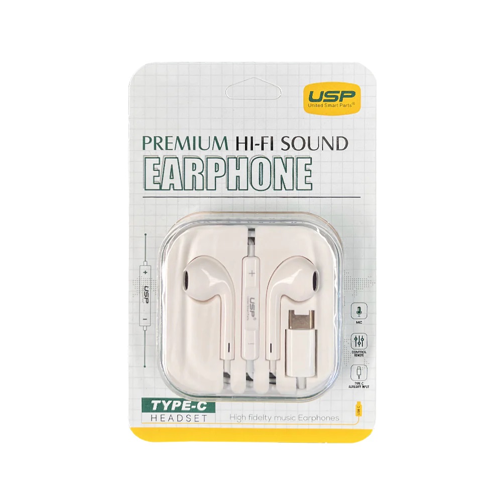 EOL USP Earphones Type-C with Controller Compatible With All Samsung and iPhone 17/ 16/ 15 Series (Support Phone Calls), 5 Years Warranty