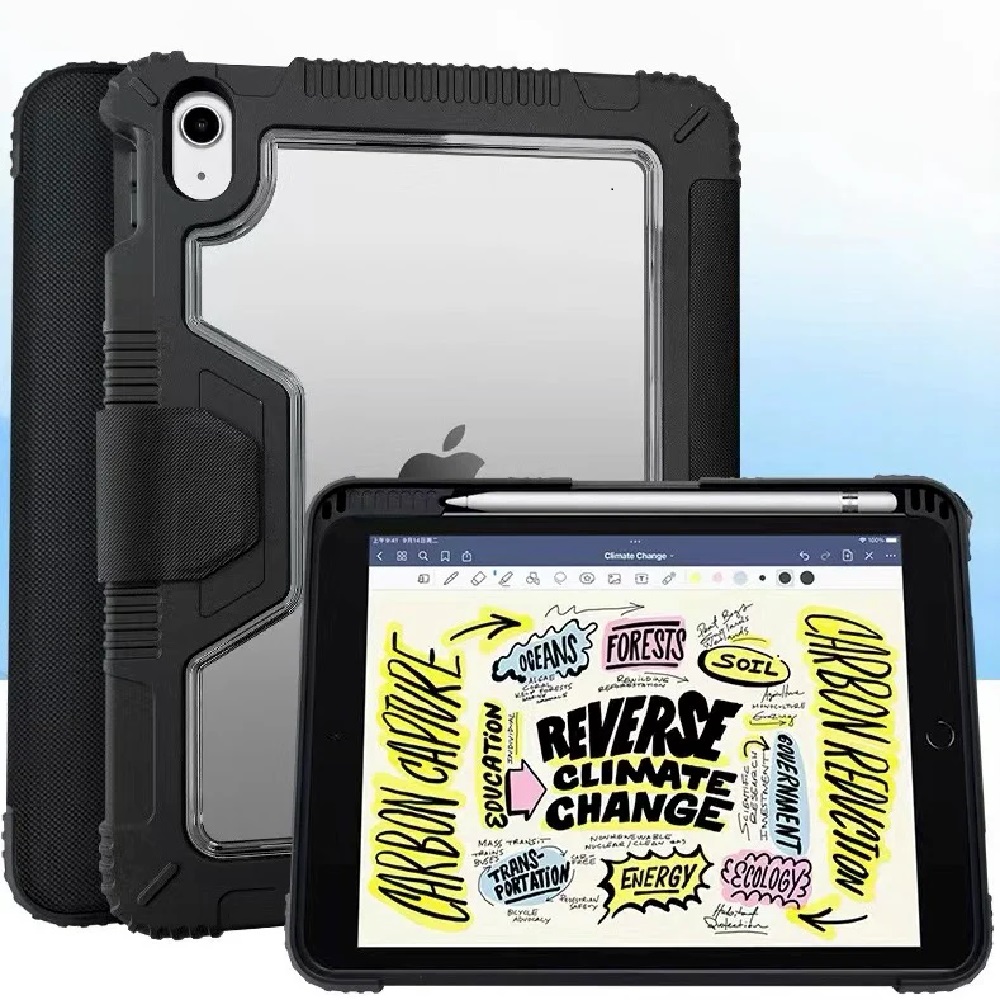 USP Rugged Apple iPad (11') (A16) (11th Gen) / iPad (10.9') (10th Gen) Case Black - Built-in-Kickstand, Hand & Shoulder Strap, 5 Years Warranty