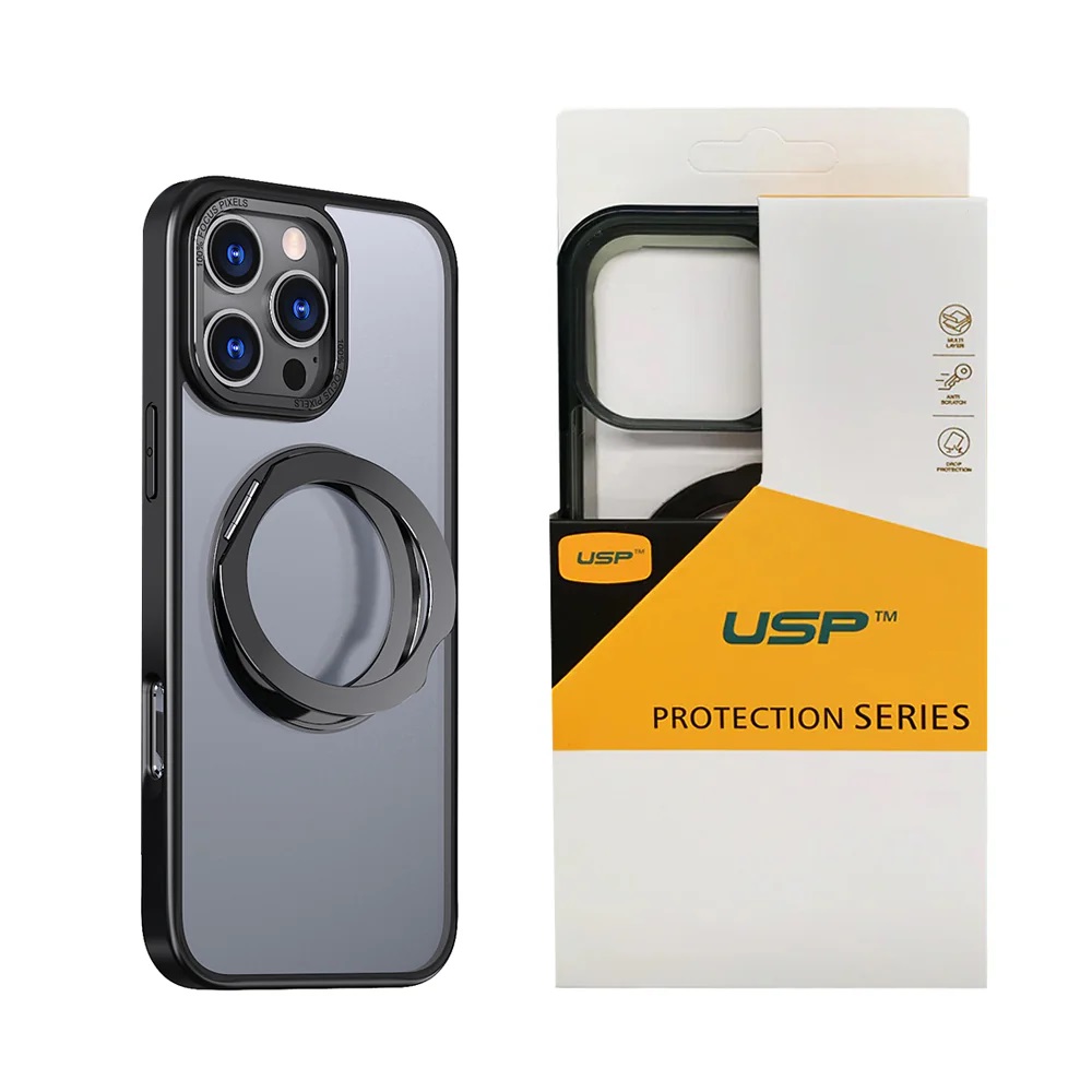 USP Apple iPhone Air (6.5') ShockProof Case with MagSafe Black - 360° Rotatable Ring-Stand, Scratch Resistant, Robust Protection,5 Years Warranty