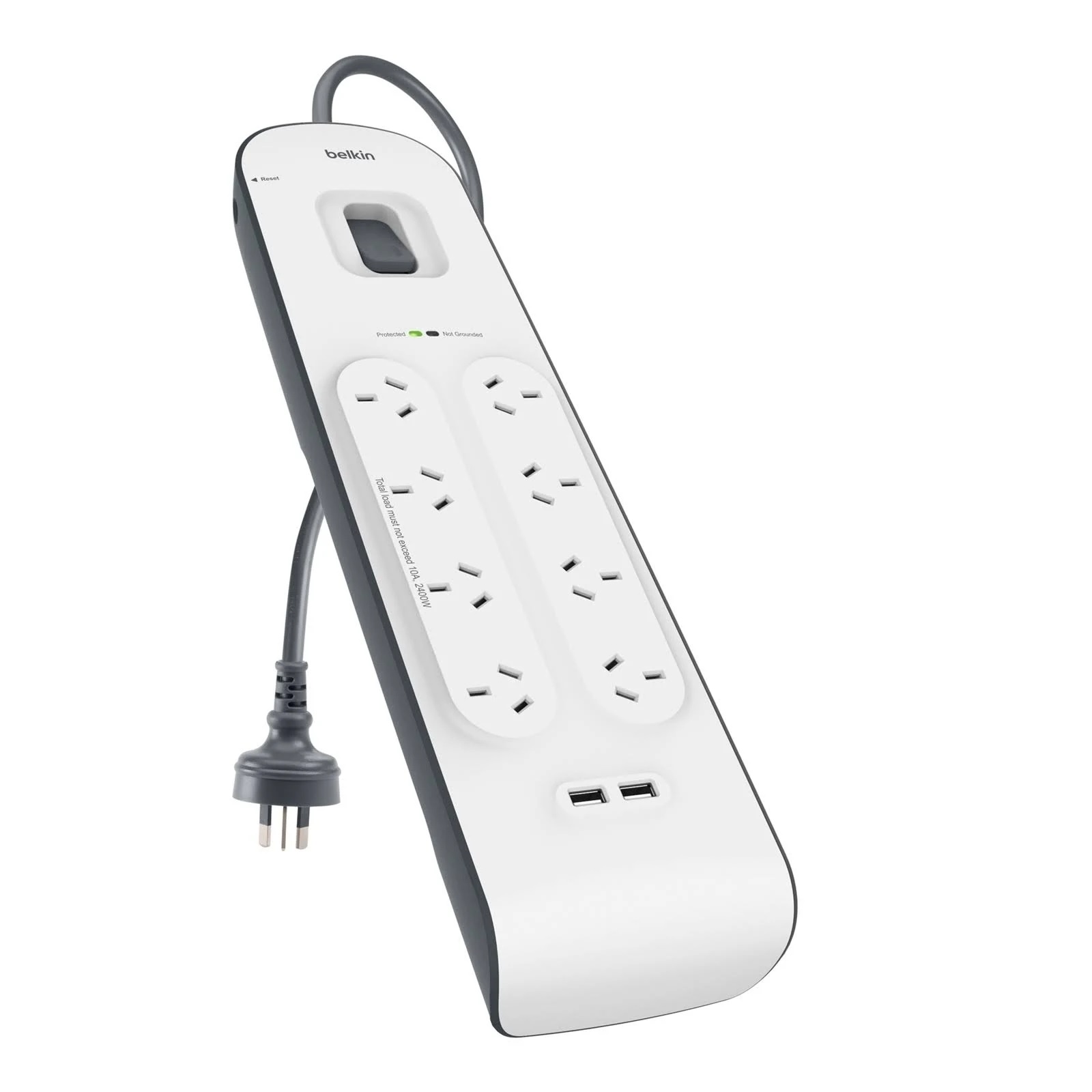 Belkin SurgePlus 8-Outlet Surge Protector With Dual USB Port 2.4 Amp-White(BSV804au2M),Heavy Duty 2M Power Cord,900 Joules,$50000 CEW,2 Years Warranty
