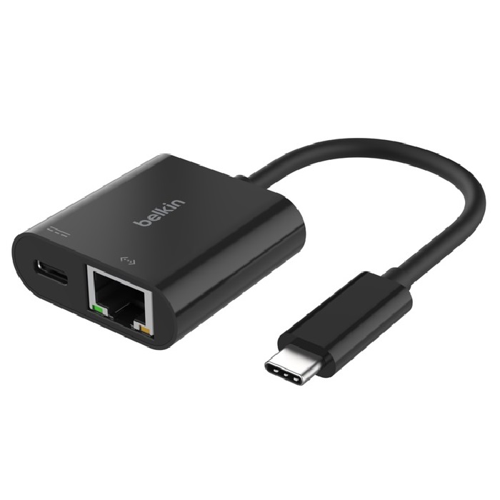 Belkin Connect USB-C to Ethernet + Charge Adapter(100W)- Black(INC019BTBK), Gigabit Ethernet,100W PD, 10/100/1000Mbps,USB-C PD 3.0,2 Years Warranty