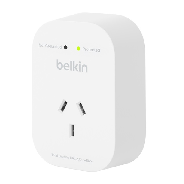 Belkin SurgePro 1-Outlet Surge Protector - White (SRA010AU),1800 Joules, Belkin 6-Point Safety System, RCM Certified, $30000 CEW, 2 Years Warranty