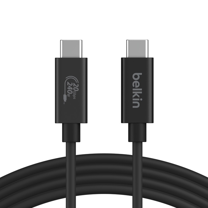 Belkin Connect USB4 USB-C to USB-C Cable (2M) - Black (INZ004BT2MBK), 5A/240W, 20Gbps,4K@60Hz, Thunderbolt 4, USB-IF Certified,2 Years Warranty