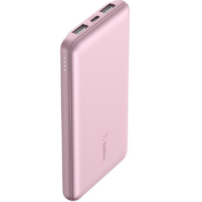 Belkin BoostCharge 10k mAh Power Bank (Triple-Port) + USB-C to USB-A Cable - Pink (BPB011btPK),2x USB-A(12W),1x USB-C(15W), $2500 CEW,2 Years Warranty