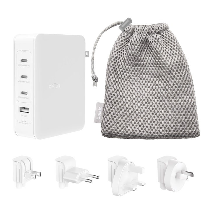 Belkin BoostCharge Pro 140W USB-C (PD 3.1) 4-Port GaN Wall Charger - White (WCH014BTWH-V3), 3x USB-C, 1xUSB-A,$2500 CEW, 2 Years Warranty