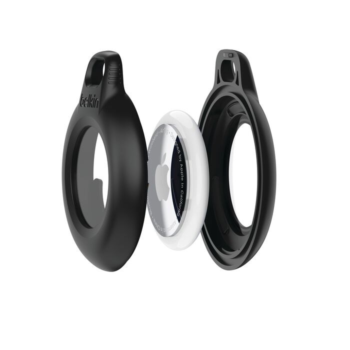 Belkin Waterproof Secure Holder with Key Ring for AirTag (Pack of 2) - Black(MSC014btBK), Clean, IPX8-Rated, Sweat & Rain Resistance, 2 Years Warranty