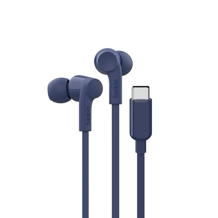 Belkin SoundForm USB-C Wired Earbuds With Adjustable Volume Limiter - Blue(G3H0002fqBLV2),IPX5-Rated,10mm Drivers,Built-in Microphone,2 Years Warranty