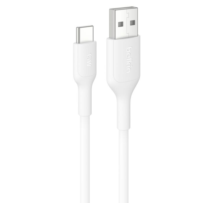 Belkin BoostCharge USB-C to USB-A Cable (2M) - White (CAB021fq2MWH), 3A/15W, 480Mbps, 300K+ Bends, Best for Samsung & Apple,, 2 Years Warranty
