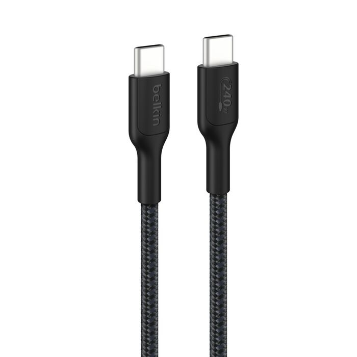 Belkin BoostCharge Pro Braided USB-C to USB-C Cable (1M) - Black (CAB025FQ1MBK), 5A/240W, 480Mbps, 350K+ Bend, USB-IF Certified, 2 Years Warranty