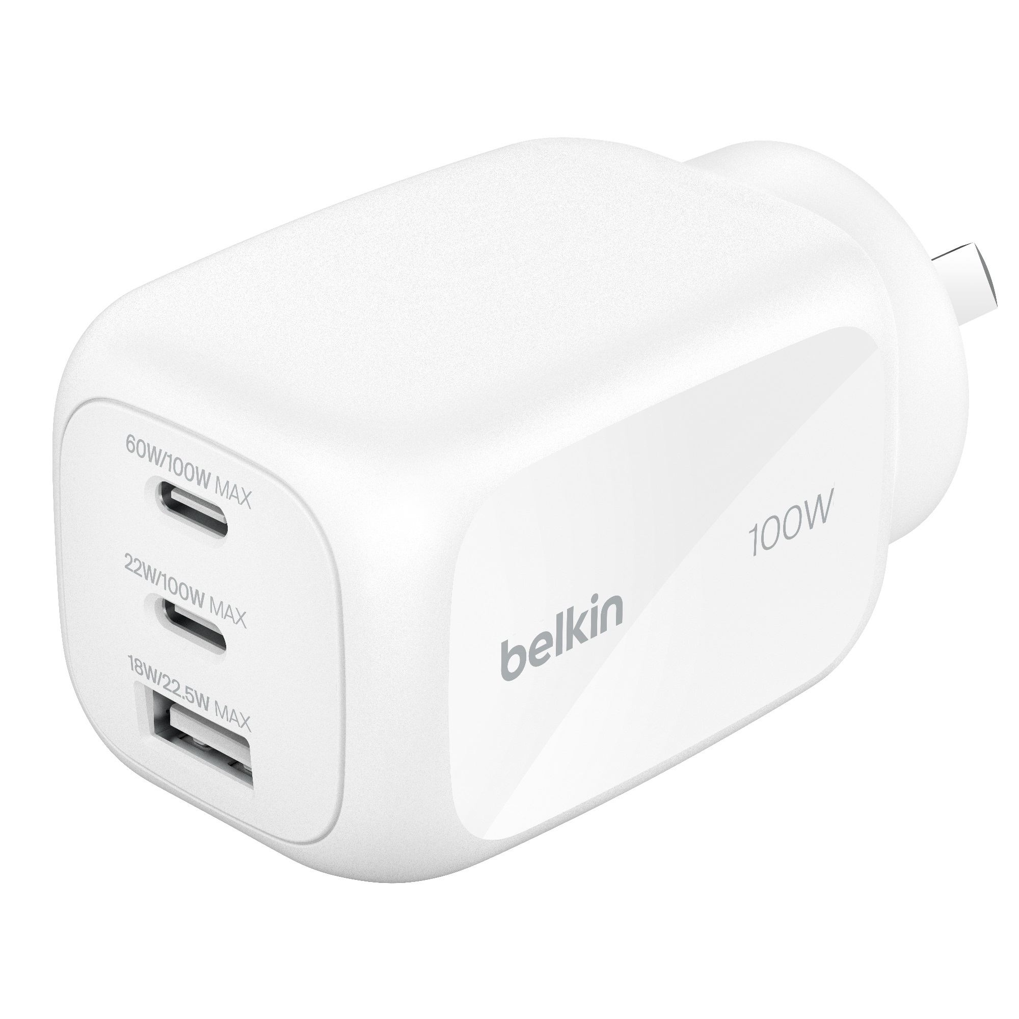 Belkin BoostCharge Pro 100W 3-Port GaN Wall Charger - White (WCH016AUWH), 2x USB-C, 1x USB-A, Compact Laptop Charger, $2500 CEW , 2 Years Warranty