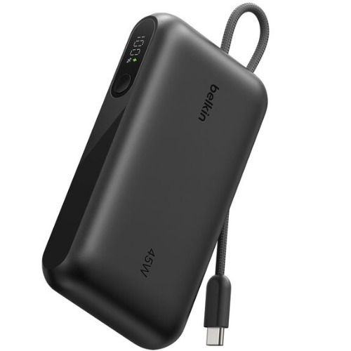 Belkin UltraCharge 20K mAh Power Bank & Display w/ Integrated USB-C Cable (20cm)-Black(BPB029fqBK),2xUSB-C(45W),1xUSB-A(18W),$2500 CEW,2-Year Warranty