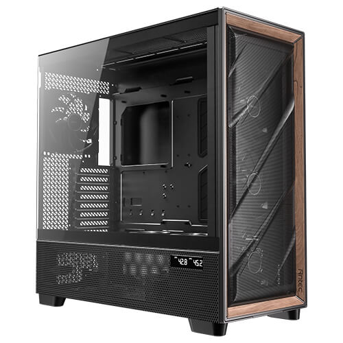 Antec Flux Pro EUV - Black, Full Tower, E-ATX/ATX/Micro-ATX/ITX, Tempered Glass, Wood Front, USB-C, 6× PWM Fans, 2Yr Wty.