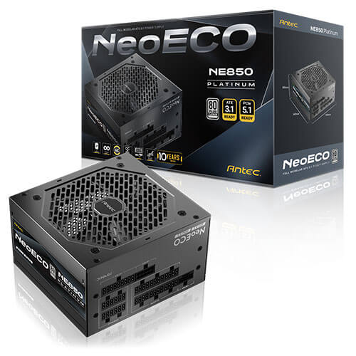 Antec NE 850P AU, 850W, 80 PLUS Platinum, ATX 3.1, PCIe 5.1 (12V-2x6), Full Modular, Active PFC, 120mm FDB Fan, 10Y Warranty