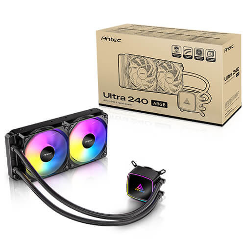 Antec Ultra 240 ARGB, 240mm AIO, ARGB PWM fans, 1800RPM, 67.62 CFM, 2.09mmH₂O, Intel/AMD, 2-Year Warranty