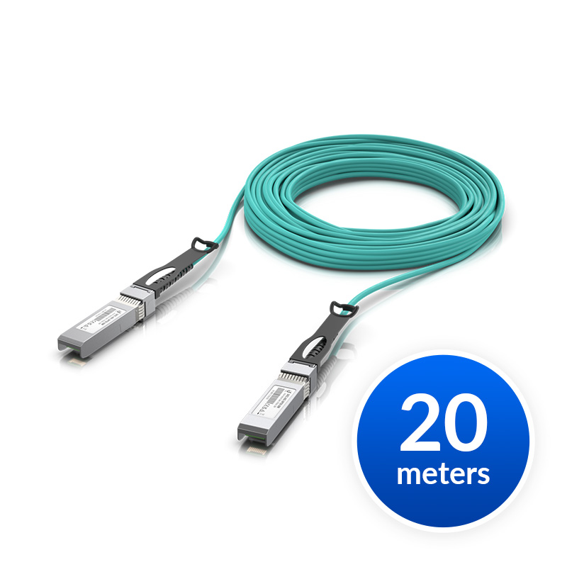 Ubiquiti 25 Gbps Long-Range DAC, Long-range SFP28, 20m Length, Support 25/10/1 Gbps, PVC Cable Jacket, Aqua Color