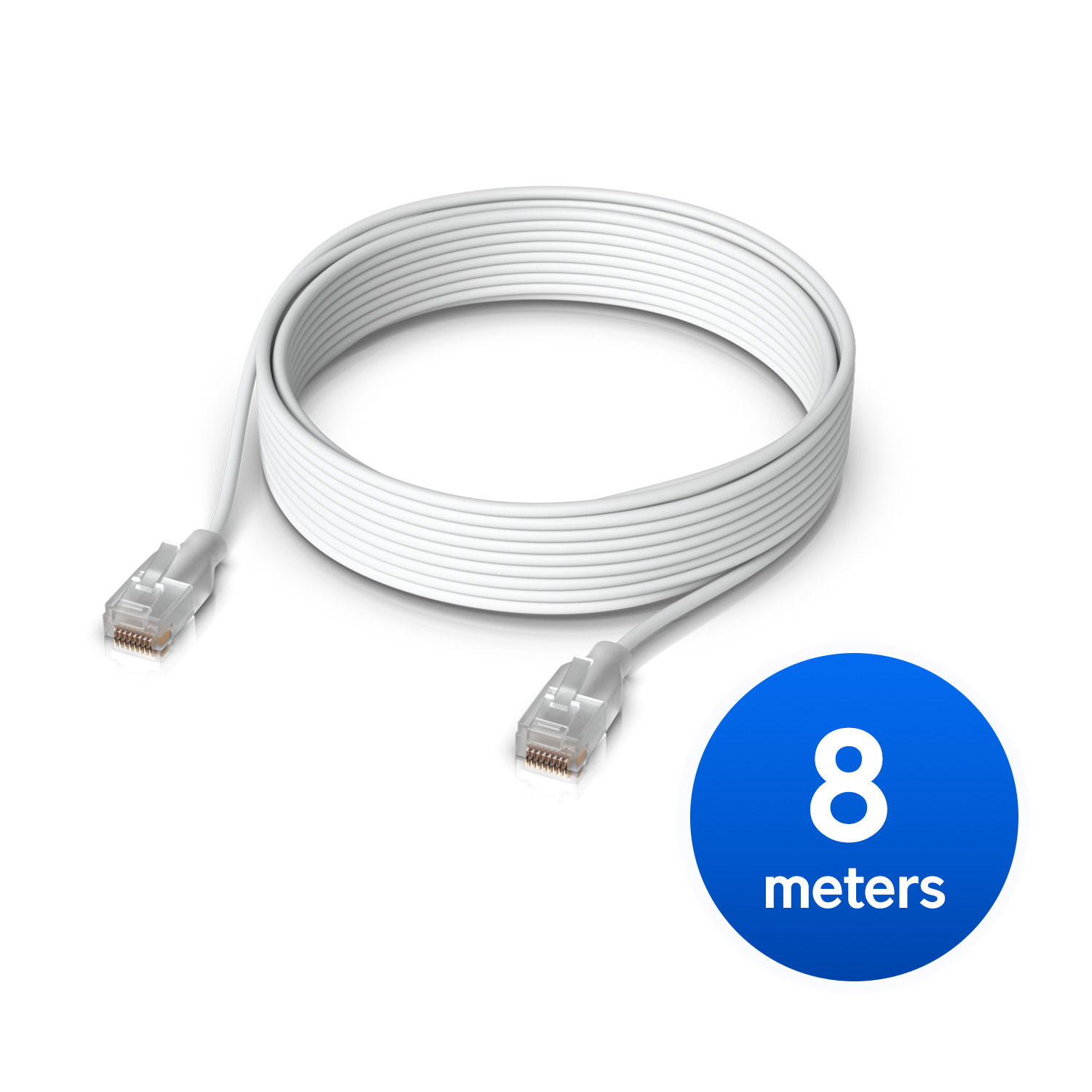 Ubiquiti UniFi Etherlighting Patch Cable, Length 8M, White, Nano-thin patch cable with 10 GbE support, designed to showcase Etherlighting effects.
