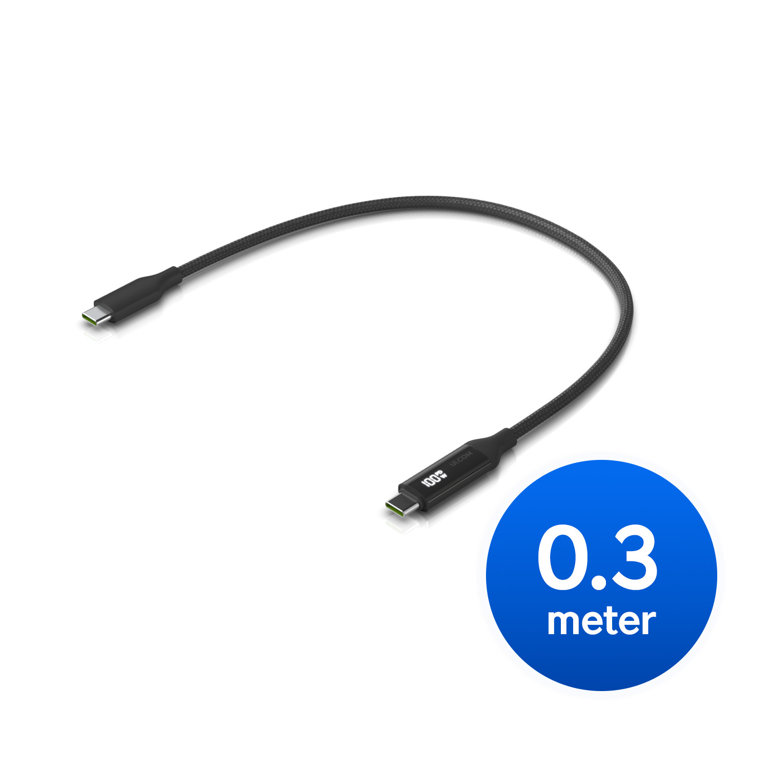 Ubiquiti USB-C Cable with Charge Display,Length 0.3M, Black, Braided Power & Data Cable With A Double-sided Charge Display,100W Max Power Outpu