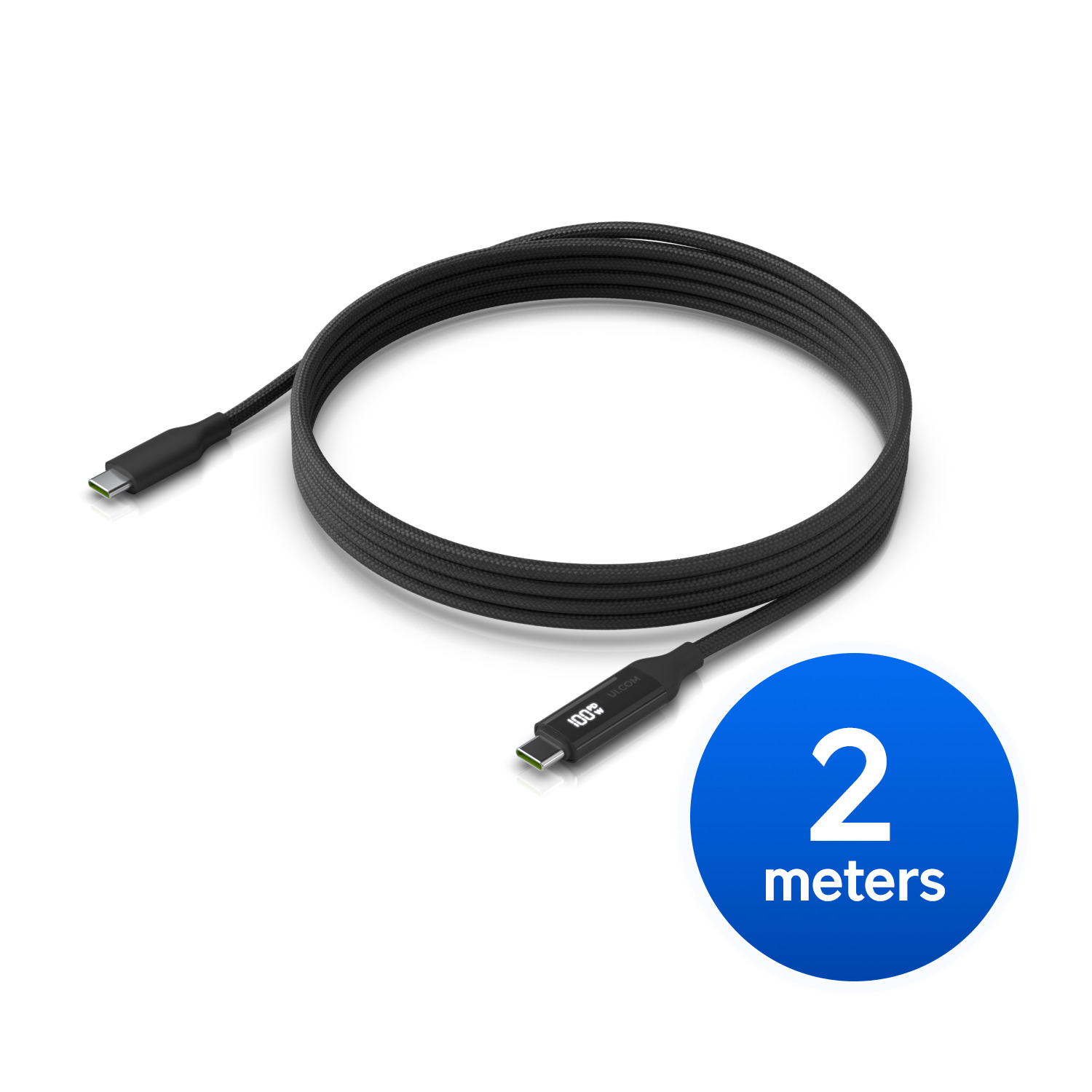 Ubiquiti USB-C Cable with Charge Display,Length 2M, Black, Braided Power & Data Cable With A Double-sided Charge Display,100W Max Power Output