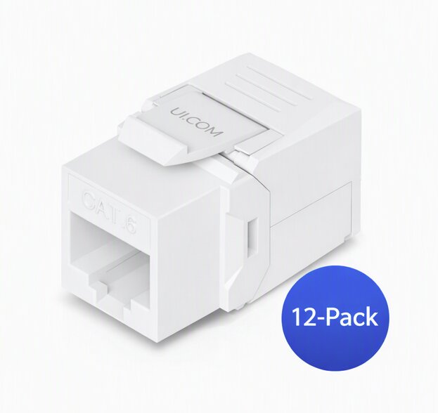 Ubiquiti Cat6 Keystone Jack, 12-Pack, White, Toolless Keystone For Terminating A Cat6 Ethernet Jack Without The Use Of A Punch-Down Or Crimping Tool
