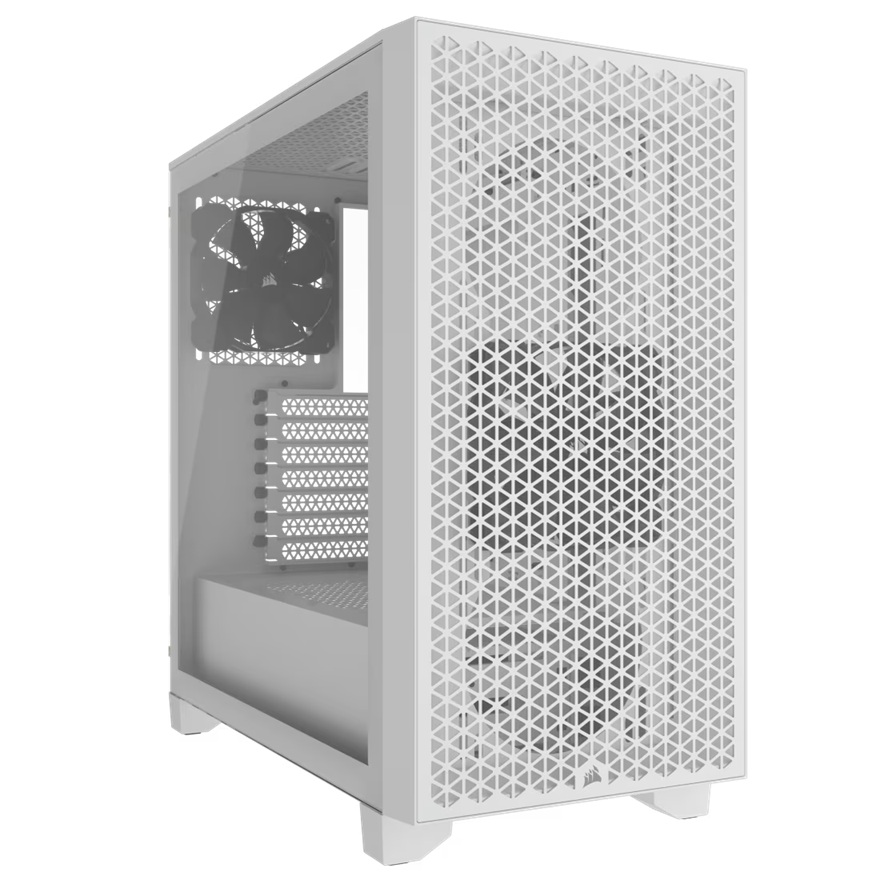 Corsair 3000D AIRFLOW Mid-Tower PC Case - White, Tempered Glass, ATX, 360mm GPU, 170mm CPU, 360mm radiator, 7 slots, USB 3.2, Dust Filtered, 2yr wty