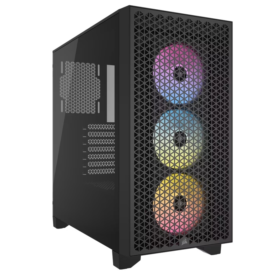 Corsair 3000D RGB AIRFLOW Mid-Tower PC Case - Black, ATX, 360 GPU, 170 CPU cooler, 220 PSU, 3x AR120 RGB, 2x USB-A 3.2 Gen 1
