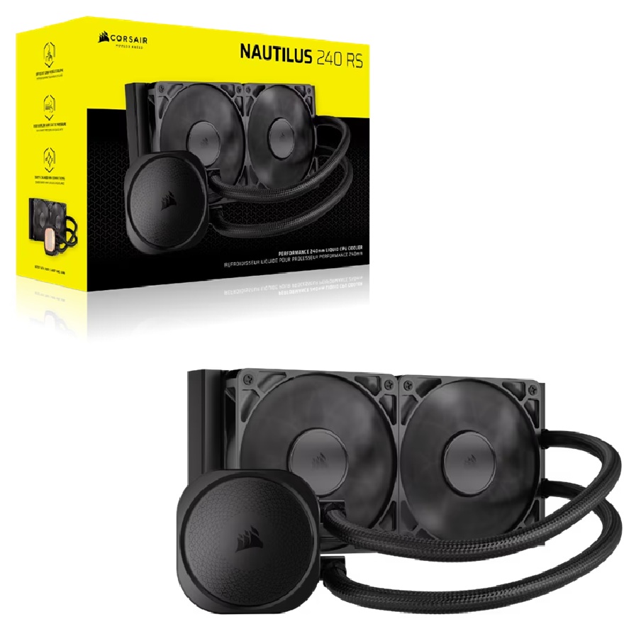 Corsair NAUTILUS 240 RS Liquid CPU Cooler, Aluminum Rad, Copper Cold Plate, PWM Fan Control, 2100 RPM, 240mm rad, 400mm Tubing, 2x Fans