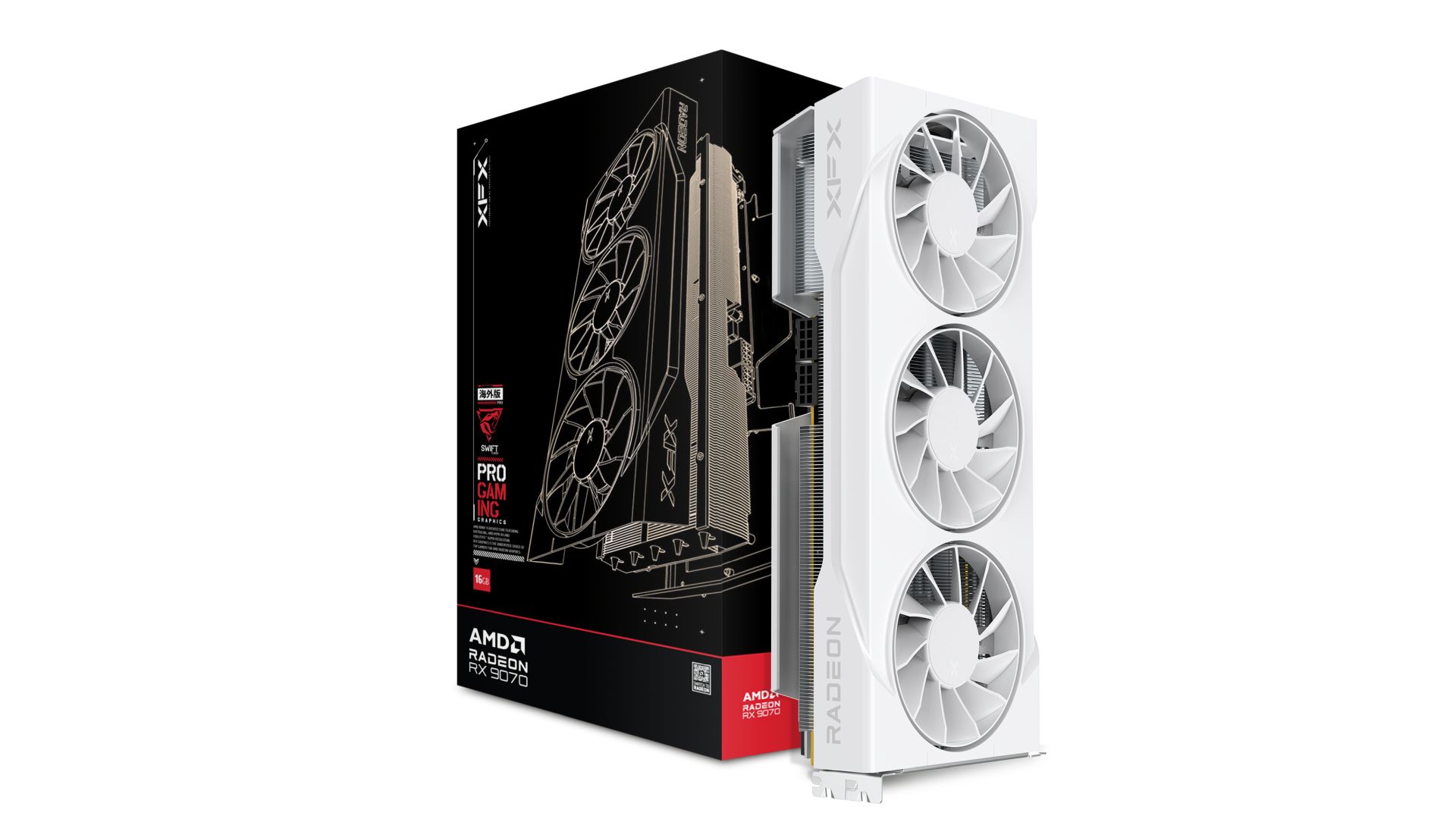XFX Swift AMD Radeon RX 9070XT White Triple fan Gaming Edition with 16GB GDDR6 HDMI 3xDP, AMD RDNA™ 4 (RX-97TSWF3W9)