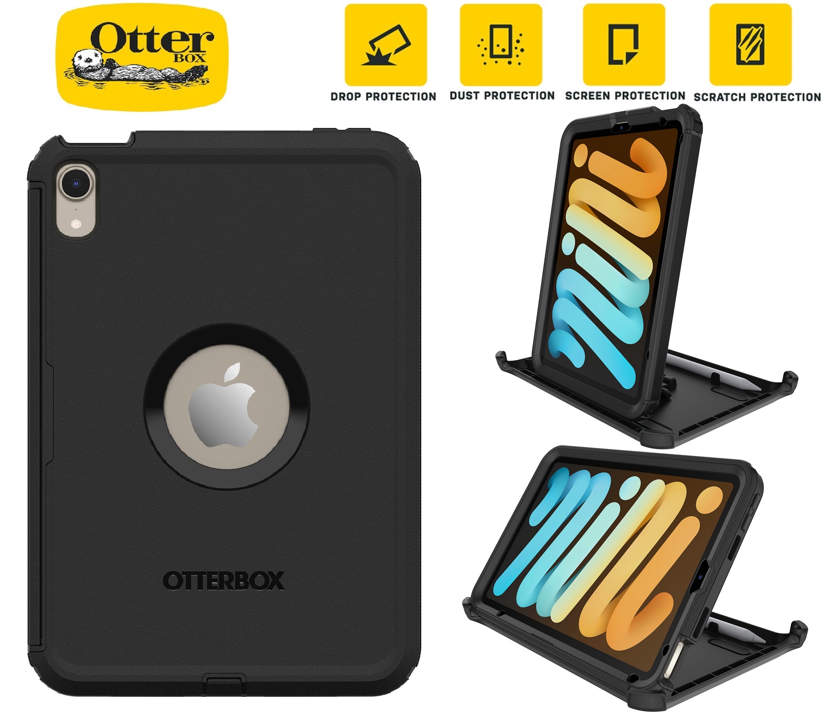 OtterBox Rugged Defender Apple iPad Mini (8.3') (A17 Pro) (7th Gen) / iPad Mini (8.3') (6th Gen) Case Black - (77-87476), 7 Years Warranty