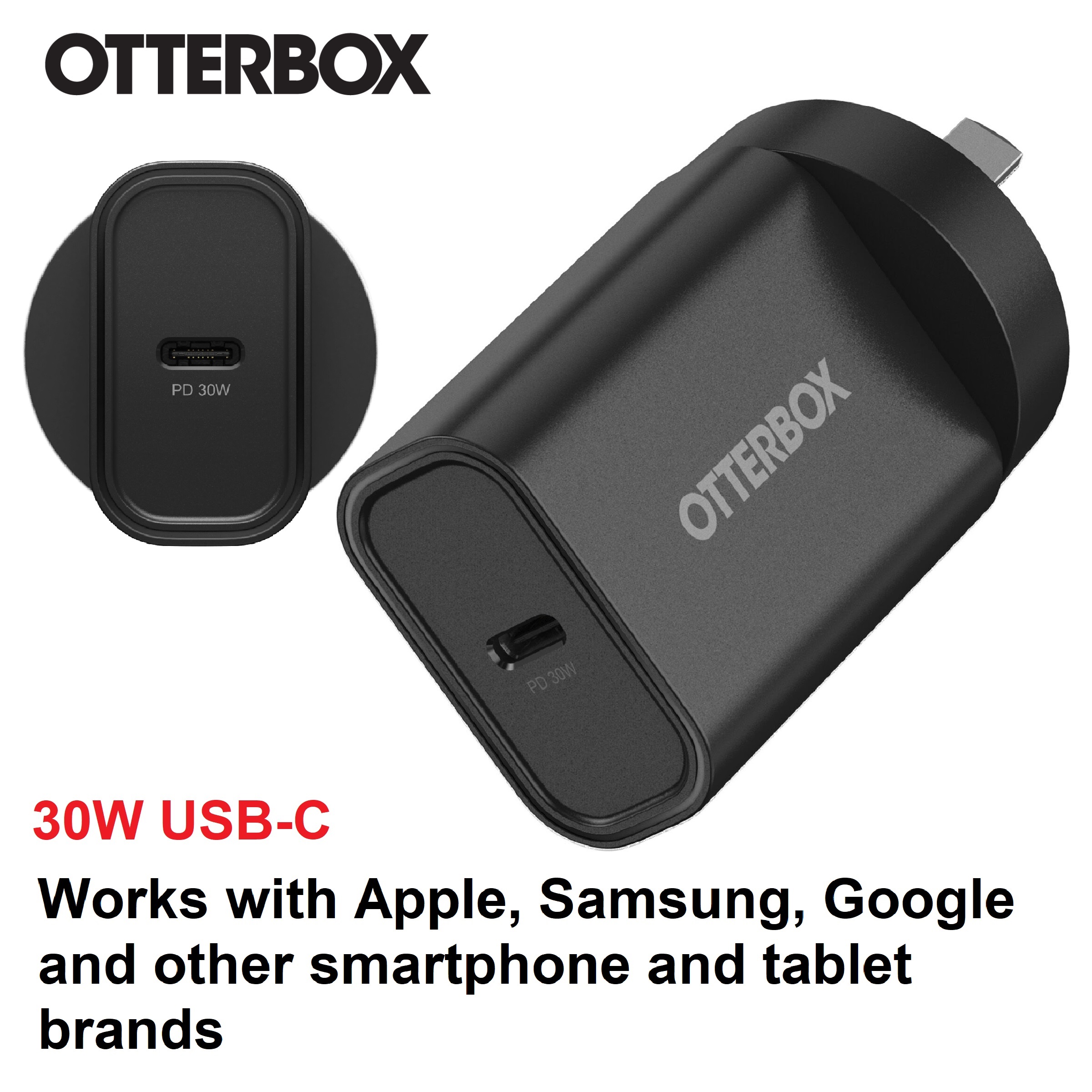 OtterBox 30W USB-C (Type I) PD Fast Wall Charger - Black (78-81351), Compact, Drop Tested,Safe & Smart Charging,Best for Apple, 2 Years Warranty