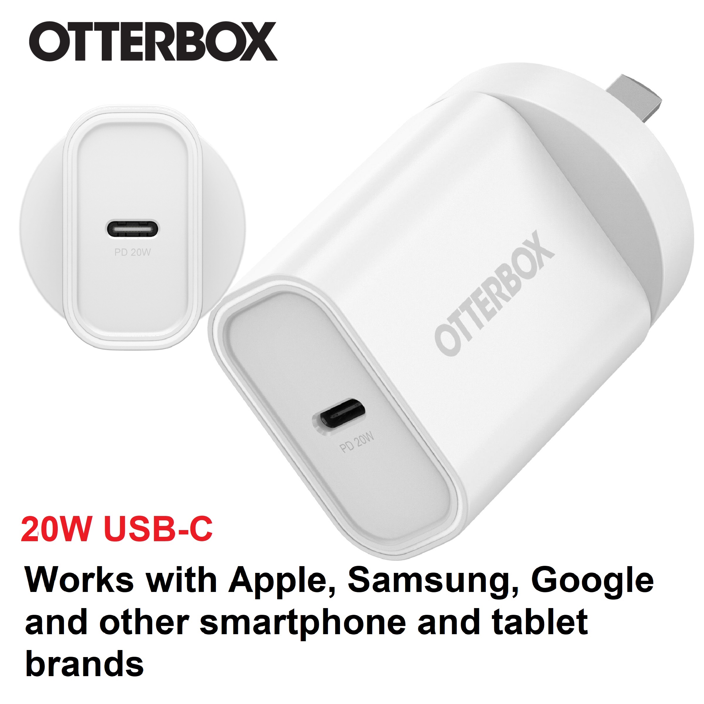 OtterBox 20W USB-C (Type I) PD Fast Wall Charger - White (78-81352), Compact, Drop Tested,Safe & Smart Charging,Best for Apple, 2 Years Warranty