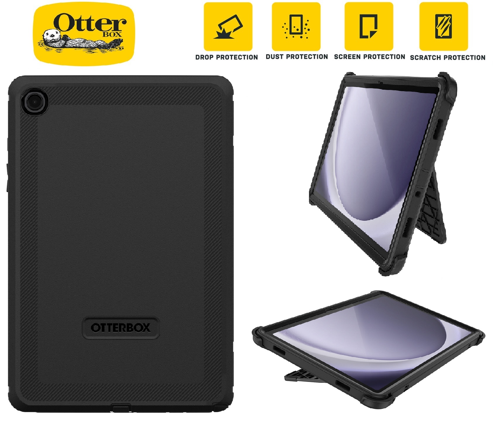 OtterBox Defender Samsung Galaxy Tab A9+ (11') Case -Black(77-95006),DROP+ 2X Military Standard,Multi-Layer,Port covers,7 Years Warranty