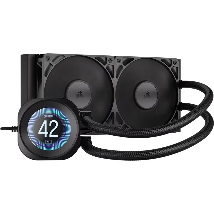 Corsair NAUTILUS 240 RS LCD Liquid CPU Cooler - Black, 240mm rad, LCD pump, 2x PWM fans, 2100 RPM, AM5/LGA1851, copper plate, 400mm tube, 36dBA