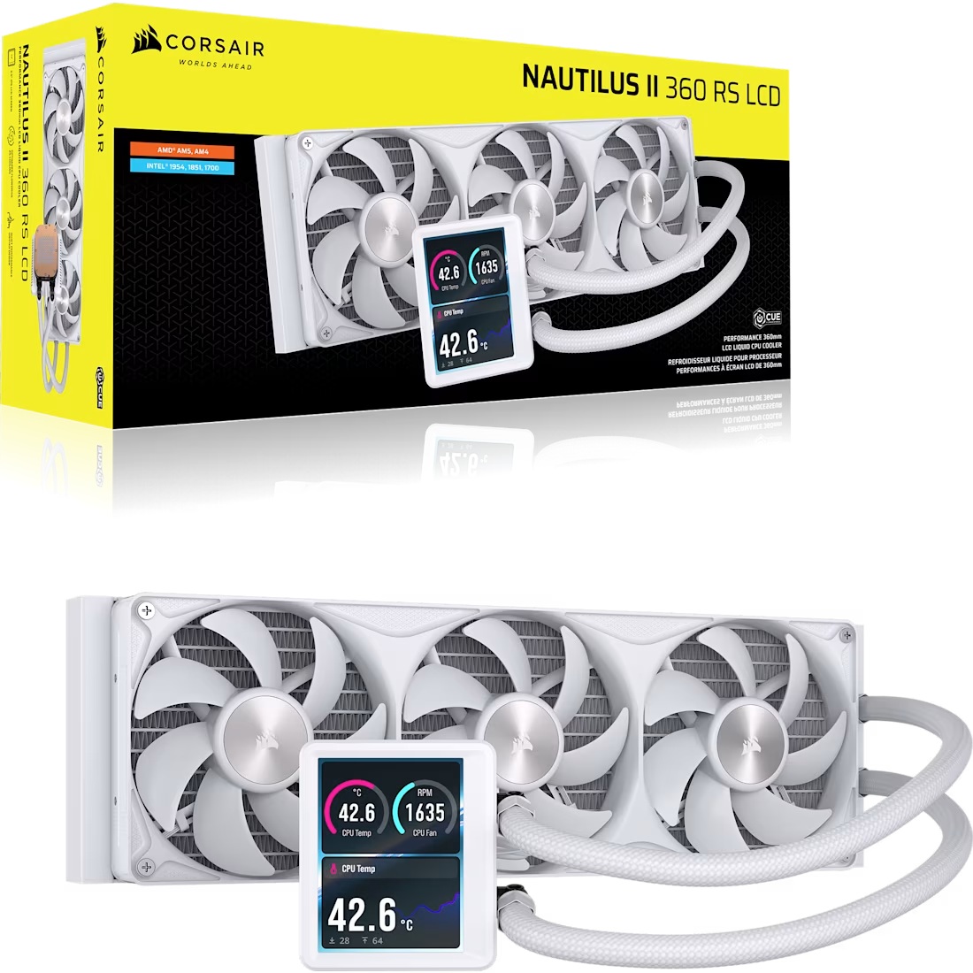 Corsair NAUTILUS II 360 RS LCD Liquid CPU Cooler - White, 360mm Rad, 3.5' LCD, FlowDrive 2S Pump, 420–2100 RPM, PWM, AM5/AM4 and LGA 1851/1700 Support