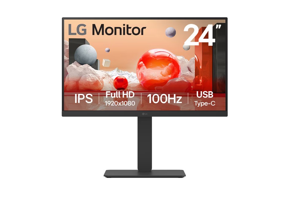 LG 24' Full HD IPS 100Hz Monitor, 1920x1080, Built-in Power&Speaker, USB-C 65W PD,  sRGB 99%, 5ms, 16:9, versatile stand Tilt/Height/Swivel/Pivot