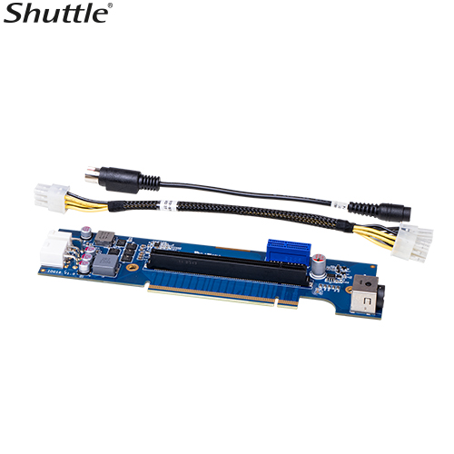 Shuttle XPCs Add-On Cards includes a PCIe riser card with a Molex power cable and a power extender cable