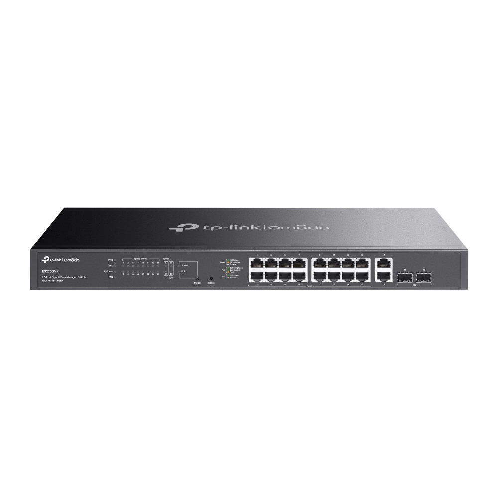 TP-Link ES220GMP Omada 20-Port Gigabit Easy Managed Switch with 16-Port PoE+,  Fast PoE, Perpetual PoE, Flow Control, Loopback Detection, Port Isolati