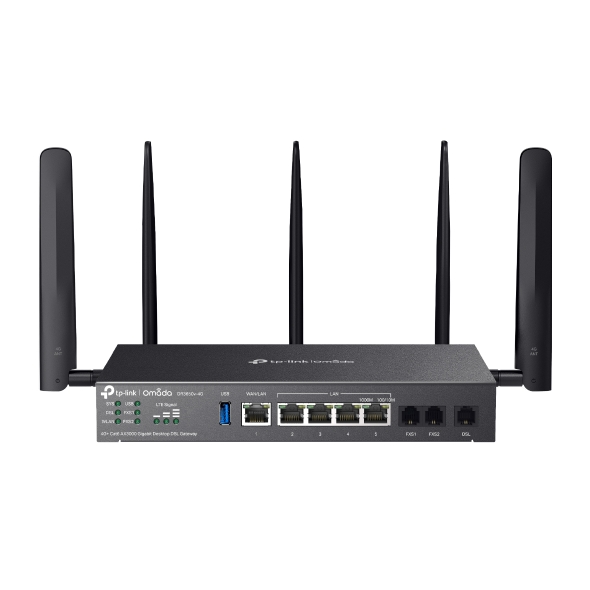 (CH)TP-Link DR3650v-4G Omada 4G+ Cat6 AX3000 Wi-Fi 6 Gigabit Desktop DSL Gateway, 574Mbps@2.4GHz + 2402Mbps@5GHz(HE160), VDSL2 350 350/60, VoIP Triple