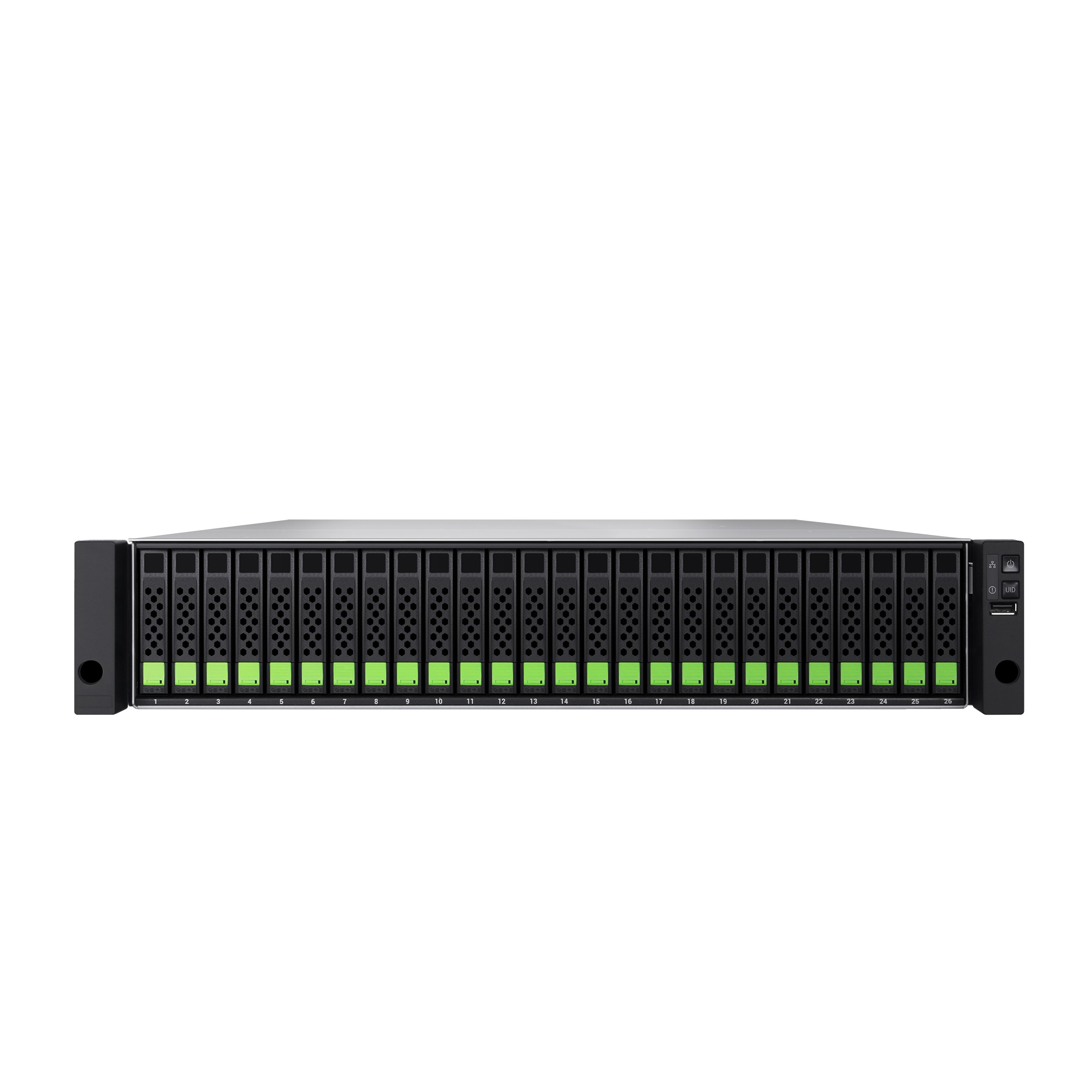 QSAN XCubeSAN XS5326D 2U26, Dual-Controller SAN System, Max 512GB RAM, 8-ported 10GbE SFP+ iSCSI with optical transceivers x 4, 3-Year Warranty